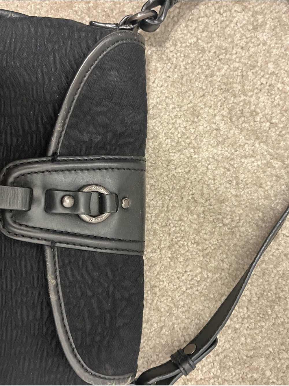 DKNY Black Signature Shoulder Bag with Leather Trim